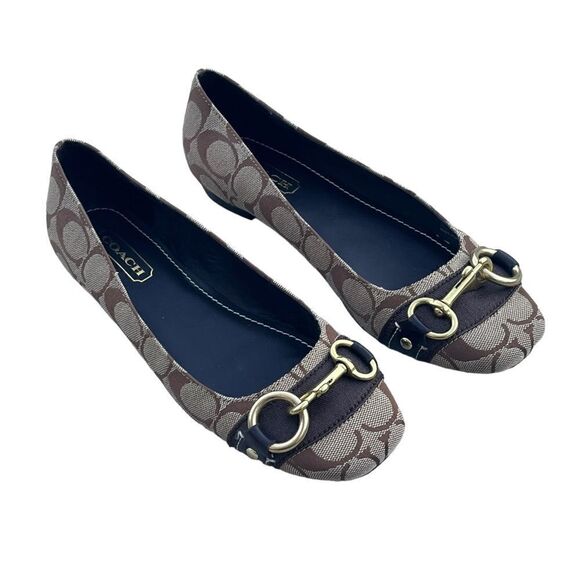Brown Coach Logo Round Toe Ballet Flat w/Gold Fittings Like New Size 6B - Picture 6 of 12